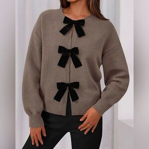 Rachel Zoe women’s brown cardigan with black velvet bow detail size S